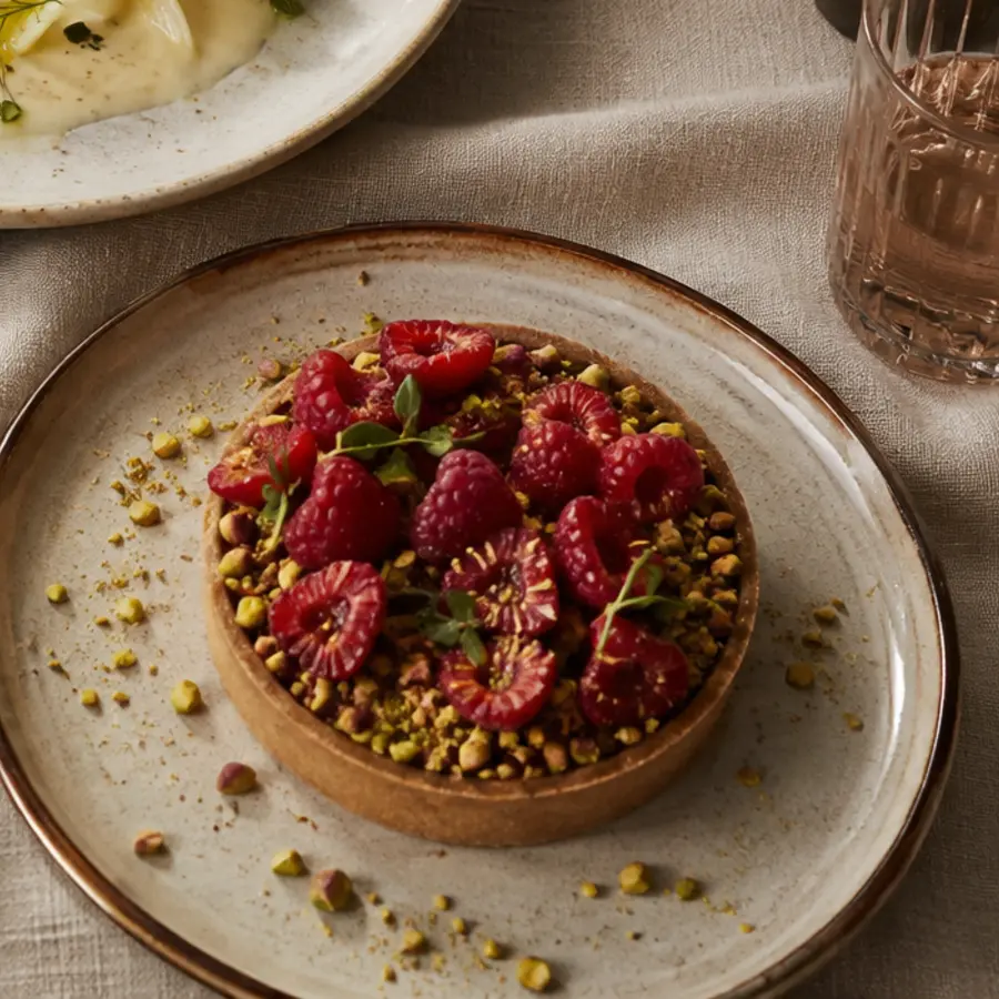 Tarta pistacjowa z malinami